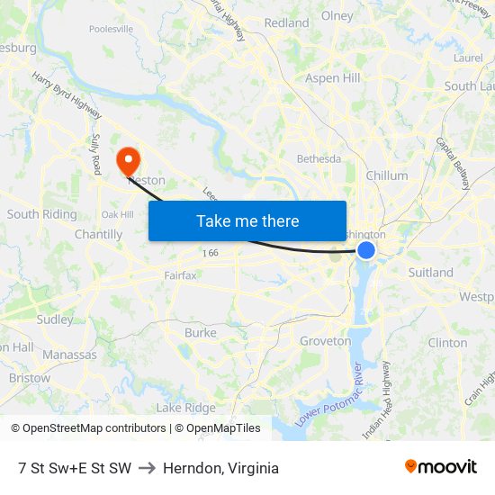 7 St Sw+E St SW to Herndon, Virginia map