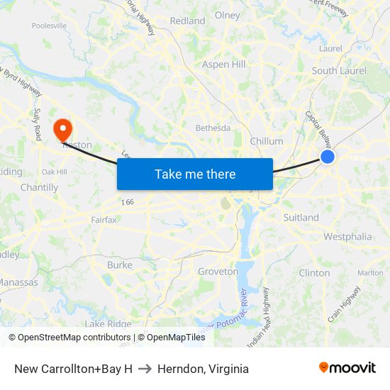 New Carrollton+Bay H to Herndon, Virginia map