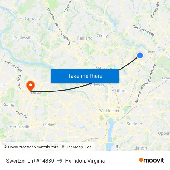 Sweitzer Ln+#14880 to Herndon, Virginia map
