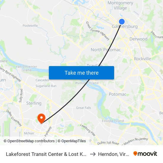 Lakeforest Transit Center & Lost Knife Ave to Herndon, Virginia map