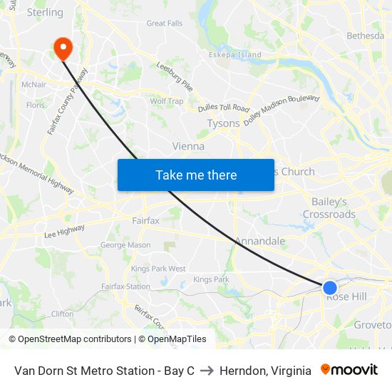 Van Dorn St Metro Station - Bay C to Herndon, Virginia map