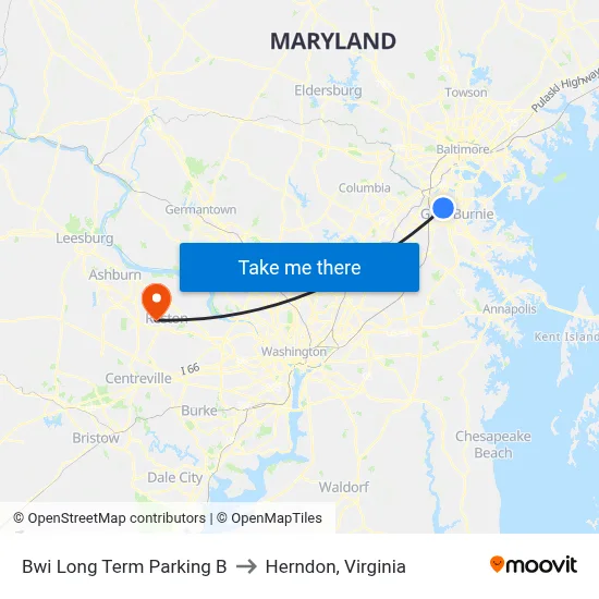 Bwi Long Term Parking B to Herndon, Virginia map