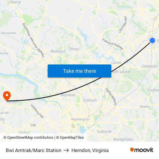 Bwi Amtrak/Marc Station to Herndon, Virginia map