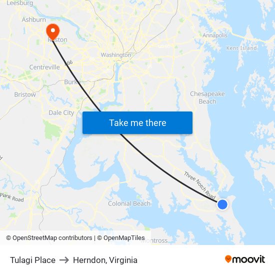 Tulagi Place to Herndon, Virginia map