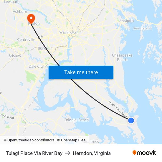 Tulagi Place Via River Bay to Herndon, Virginia map