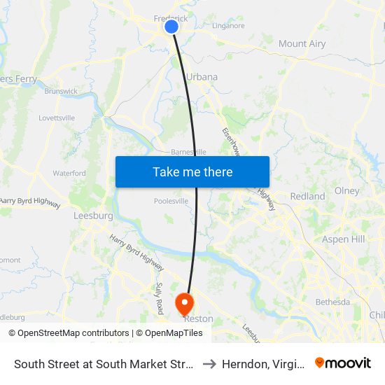 South Street at South Market Street to Herndon, Virginia map