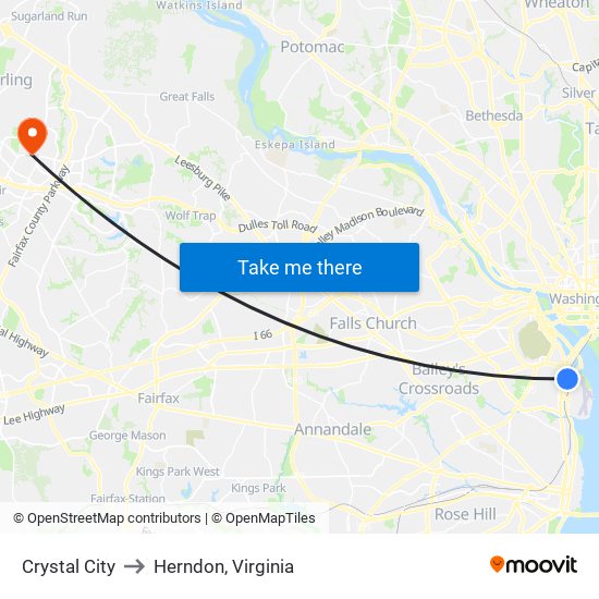Crystal City to Herndon, Virginia map