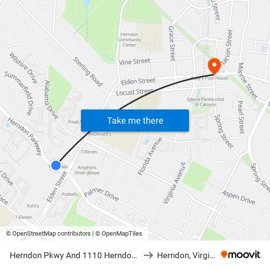 Herndon Pkwy And 1110 Herndon Pk to Herndon, Virginia map