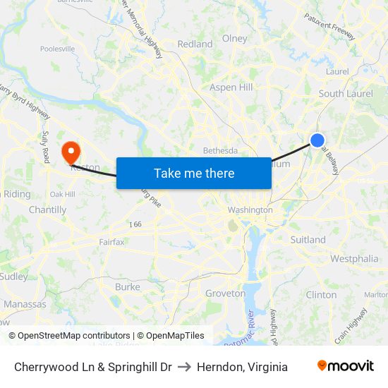 Cherrywood Ln & Springhill Dr to Herndon, Virginia map