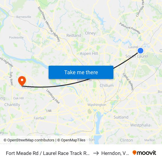 Fort Meade Rd / Laurel Race Track Rd (Eastbound) to Herndon, Virginia map