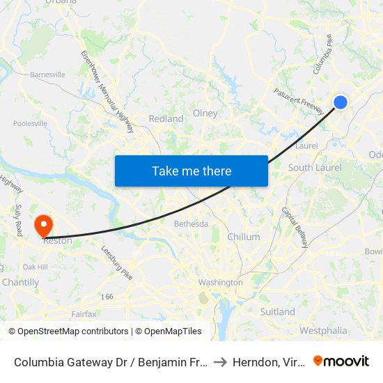 Columbia Gateway Dr / Benjamin Franklin Dr (Southbound) to Herndon, Virginia map