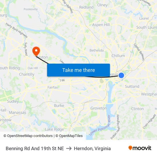 Benning Rd And 19th St NE to Herndon, Virginia map