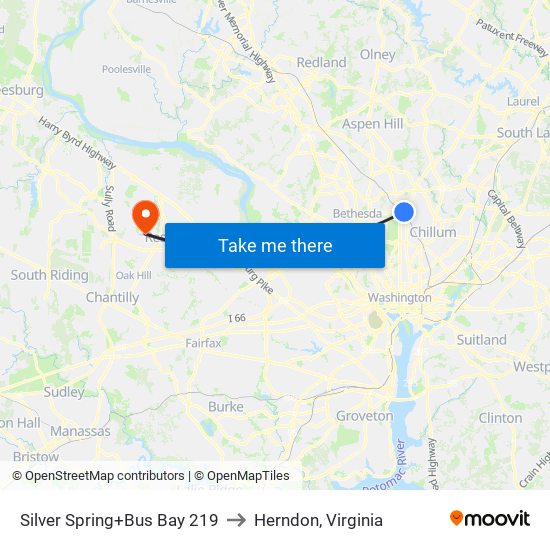 Silver Spring+Bay 219 to Herndon, Virginia map