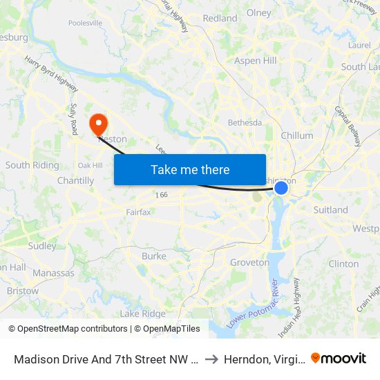 Madison Drive And 7th Street NW (Wb) to Herndon, Virginia map