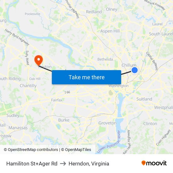 Hamiliton St+Ager Rd to Herndon, Virginia map