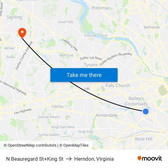 N Beauregard St+King St to Herndon, Virginia map