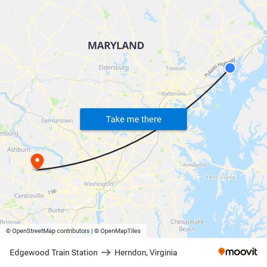 Edgewood Train Station to Herndon, Virginia map