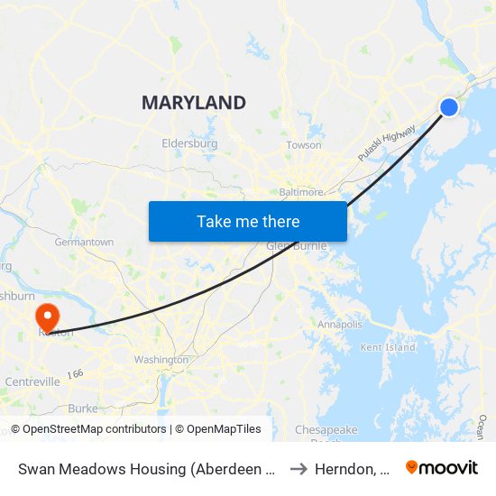 Swan Meadows Housing (Aberdeen Ave & Bypass Rd) to Herndon, Virginia map