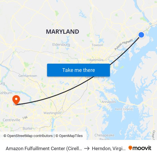 Amazon Fulfuillment Center (Cirelli Ct) to Herndon, Virginia map