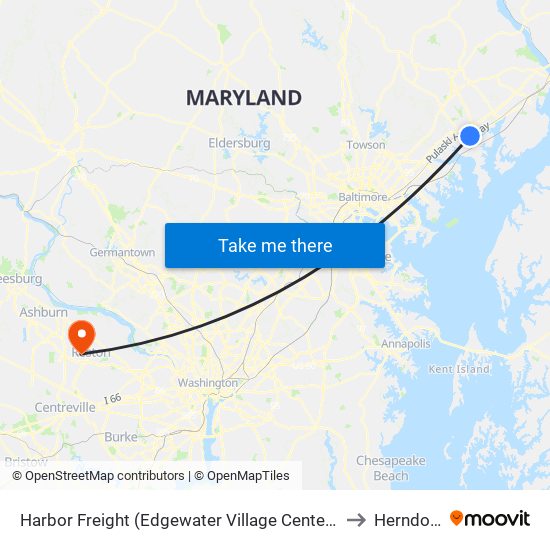 Harbor Freight (Edgewater Village Center / 1807 Pulaski Hwy / Stop Is on Us 40) to Herndon, Virginia map