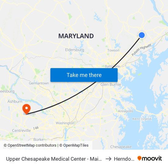 Upper Chesapeake Medical Center - Main Entrance (500 Upper Chesapeake Dr) to Herndon, Virginia map