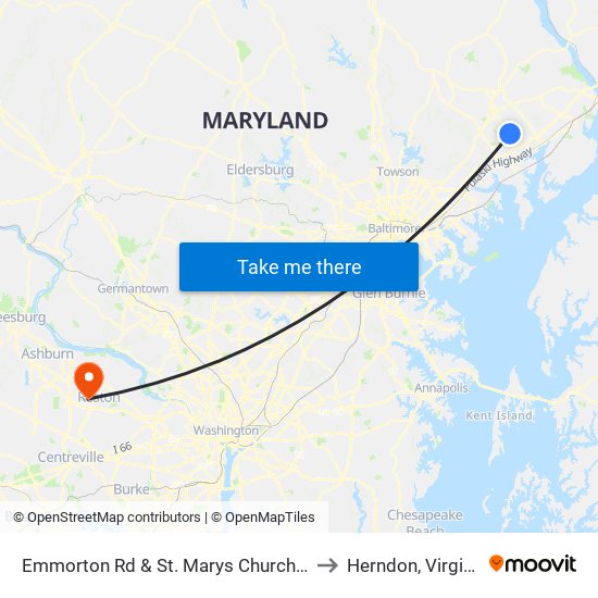 Emmorton Rd & St. Marys Church Rd to Herndon, Virginia map