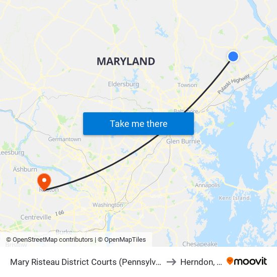 Mary Risteau District Courts (Pennsylvania Ave Near Bond St) to Herndon, Virginia map