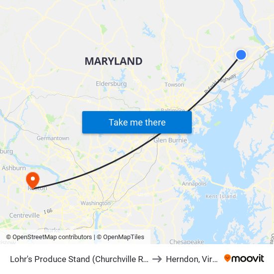 Lohr's Produce Stand (Churchville Rd/Rt 22) to Herndon, Virginia map