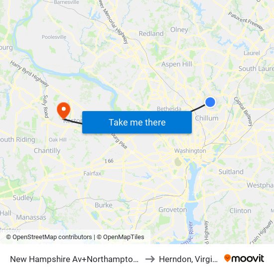 New Hampshire Av+Northampton Dr to Herndon, Virginia map