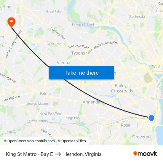 King St Metro - Bay E to Herndon, Virginia map