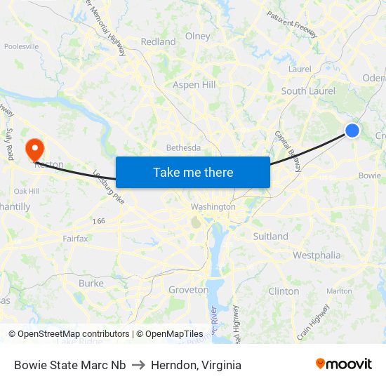 Bowie State Marc Nb to Herndon, Virginia map