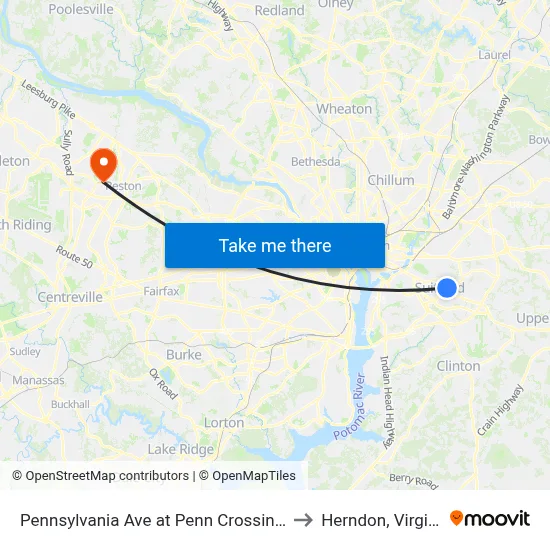 Pennsylvania Ave at Penn Crossing Dr to Herndon, Virginia map