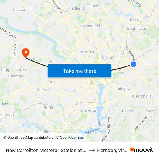 New Carrollton Metrorail Station at Bus Bay F to Herndon, Virginia map