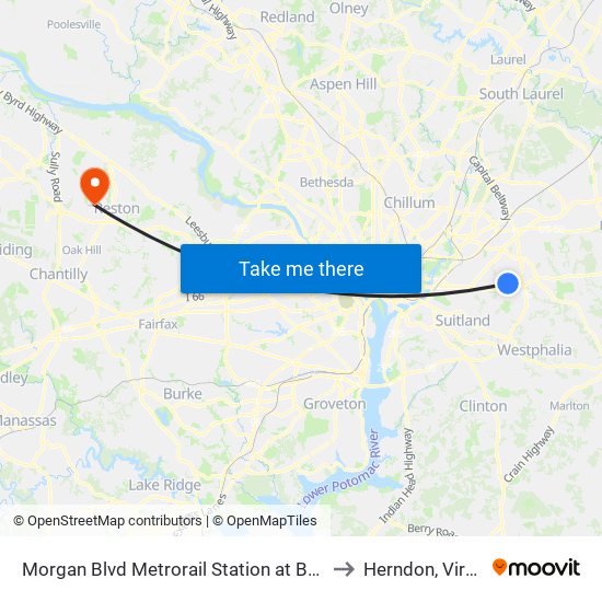 Morgan Blvd Metrorail Station at Bus Bay C to Herndon, Virginia map