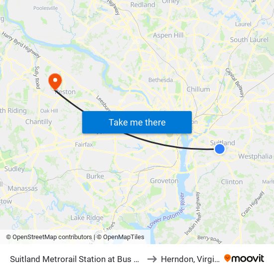 Suitland Metrorail Station at Bus Bay D to Herndon, Virginia map