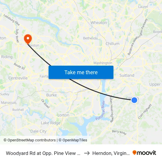 Woodyard Rd at Opp. Pine View Ln to Herndon, Virginia map