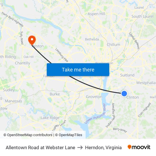 Allentown Road at Webster Lane to Herndon, Virginia map