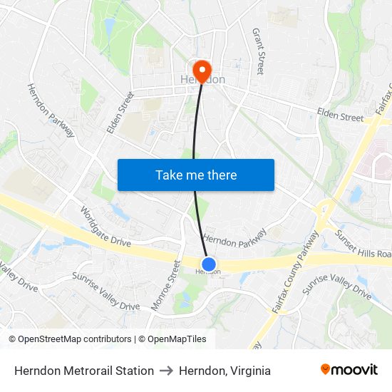 Herndon Metrorail Station to Herndon, Virginia map