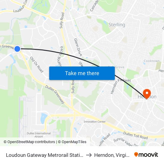 Loudoun Gateway Metrorail Station to Herndon, Virginia map