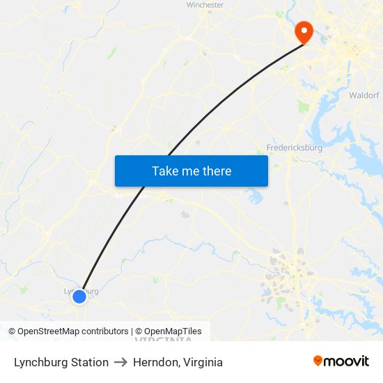 Lynchburg Station to Herndon, Virginia map