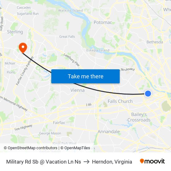 Military Rd Sb @ Vacation Ln Ns to Herndon, Virginia map