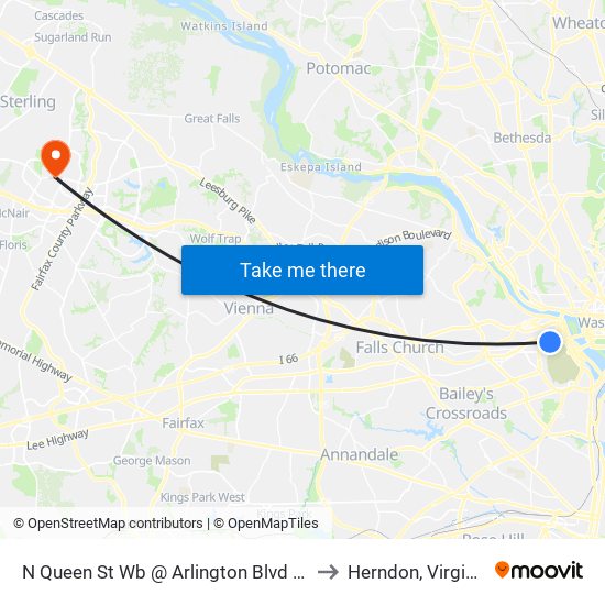 N Queen St Nb @ Arlington Blvd Ns to Herndon, Virginia map