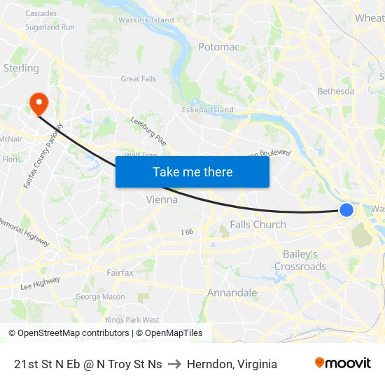 21st St N Eb @ N Troy St Ns to Herndon, Virginia map