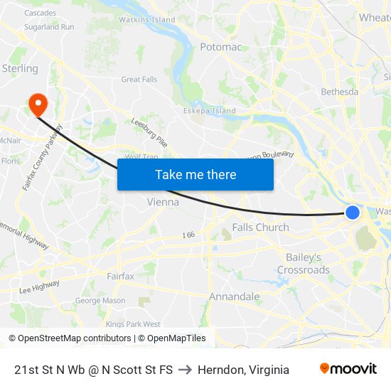 21st St N Wb @ N Scott St FS to Herndon, Virginia map