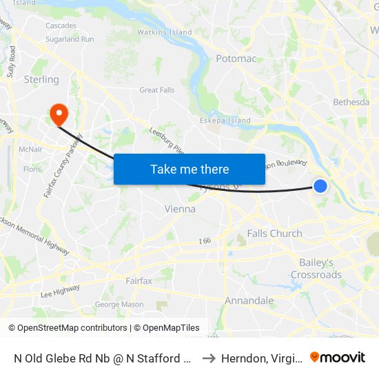 N Old Glebe Rd Nb @ N Stafford St FS to Herndon, Virginia map