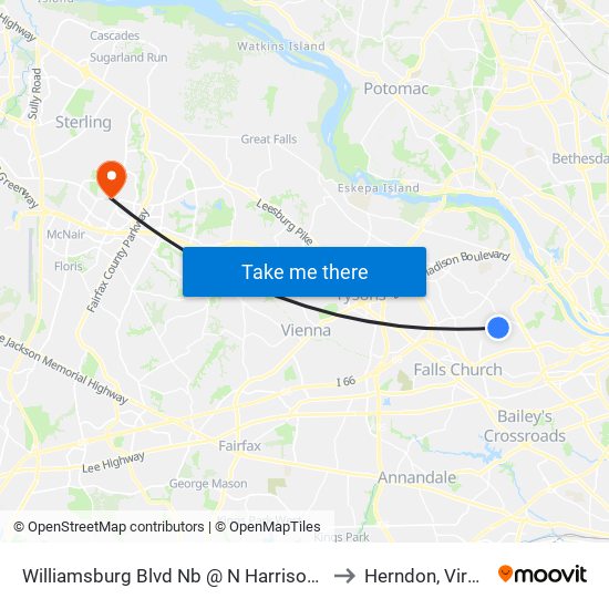 Williamsburg Blvd Nb @ N Harrison St Ns to Herndon, Virginia map