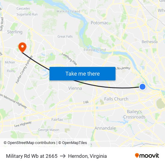 Military Rd Wb at 2665 to Herndon, Virginia map