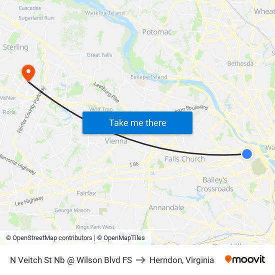 N Veitch St Nb @ Wilson Blvd FS to Herndon, Virginia map