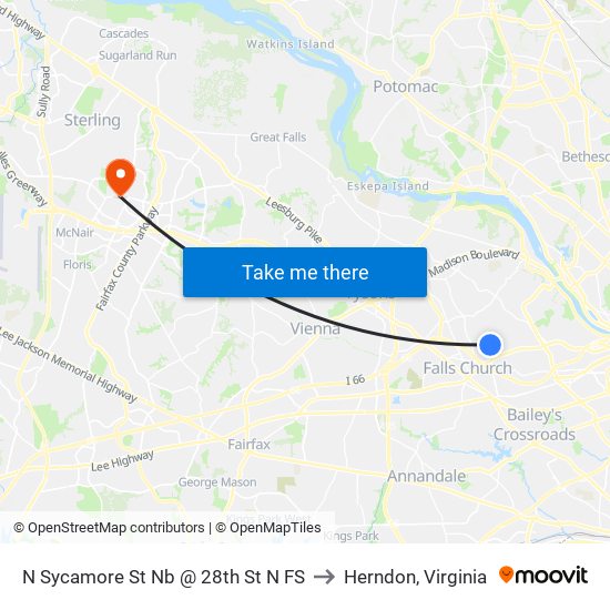 N Sycamore St Nb @ 28th St N FS to Herndon, Virginia map