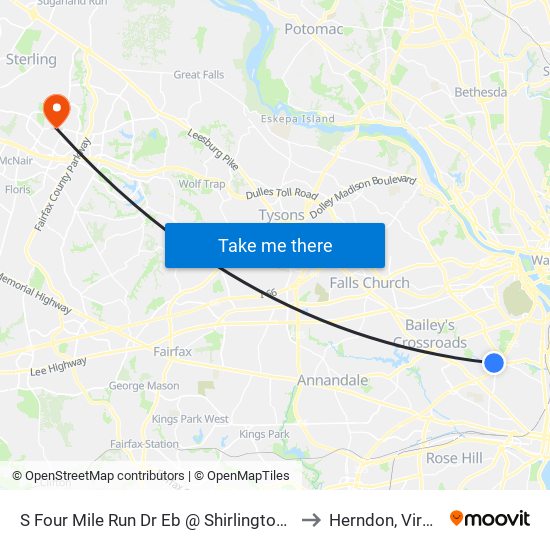 S Four Mile Run Dr Eb @ Shirlington Rd Ns to Herndon, Virginia map